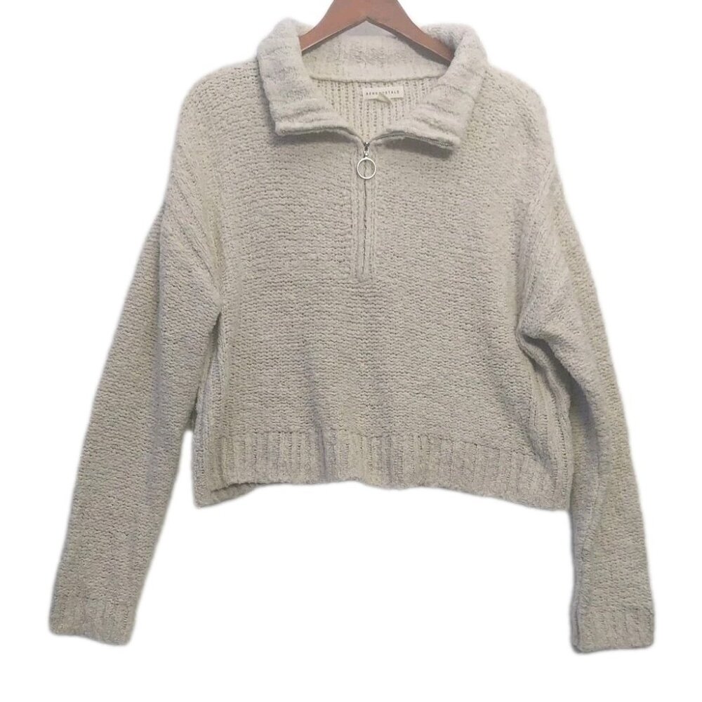 Aeropostale Knit Cropped Sweater Turtle Neck Quarter Zip Beige Womens MED Cozy